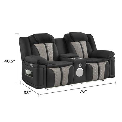 Cruiser - Power Reclining Loveseat With Console, Power Headrests, LED Lighting, Speaker & Massage - Black / Beige