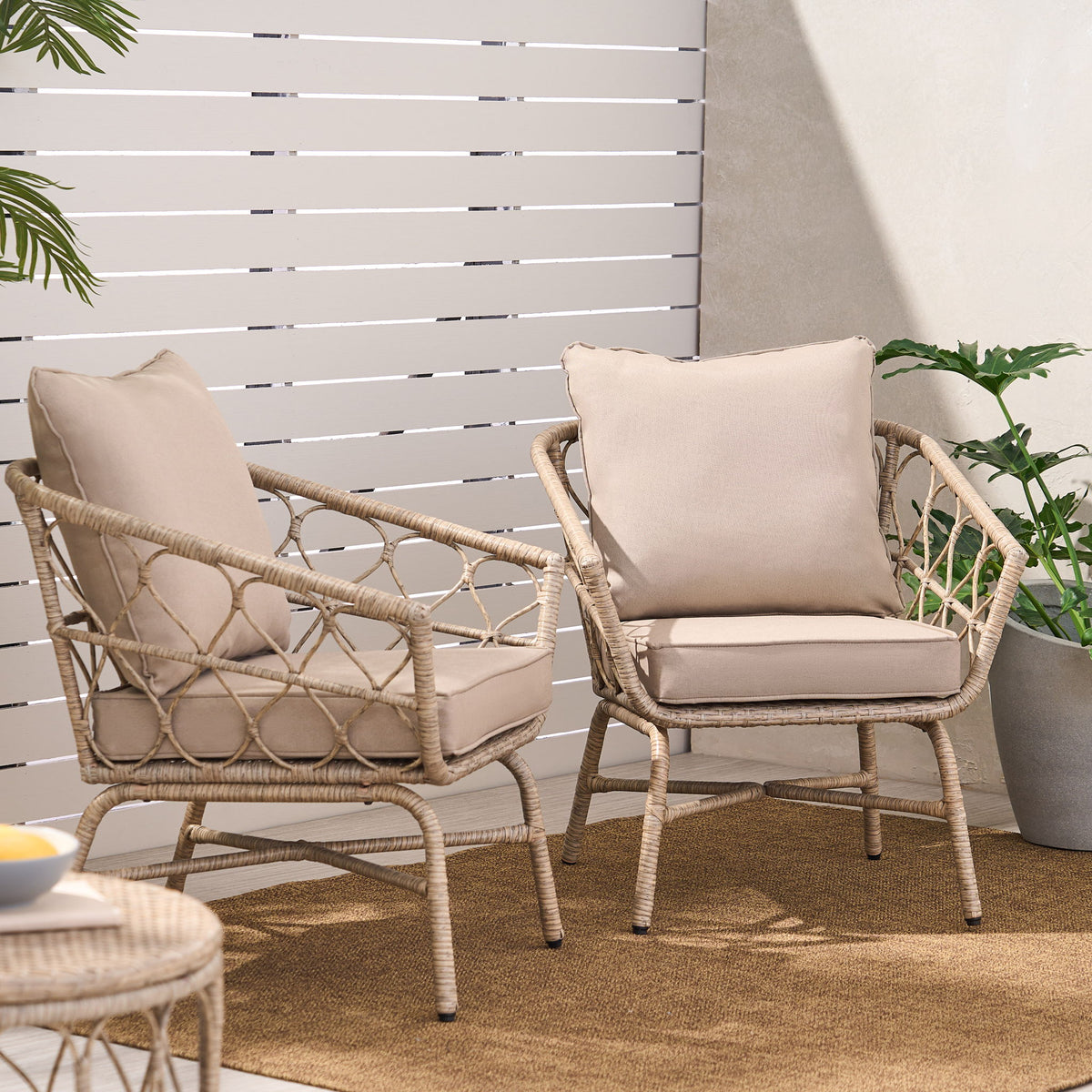 Bruce - Outdoor Club Chair Set With Water Resistant Cushions Rattan And Iron - Brown