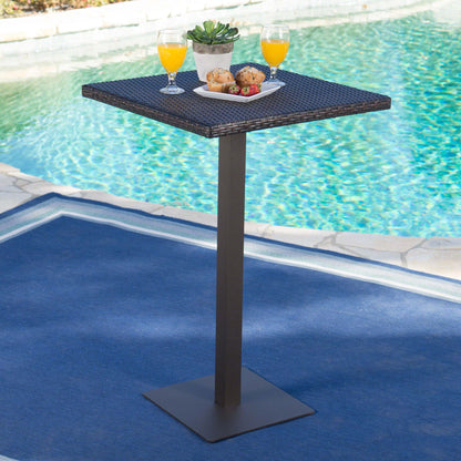 Outdoor Square Rattan Bar Table With Iron Frame - Multi Brown