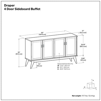 Draper - 4 Door Sideboard Buffet - Brown