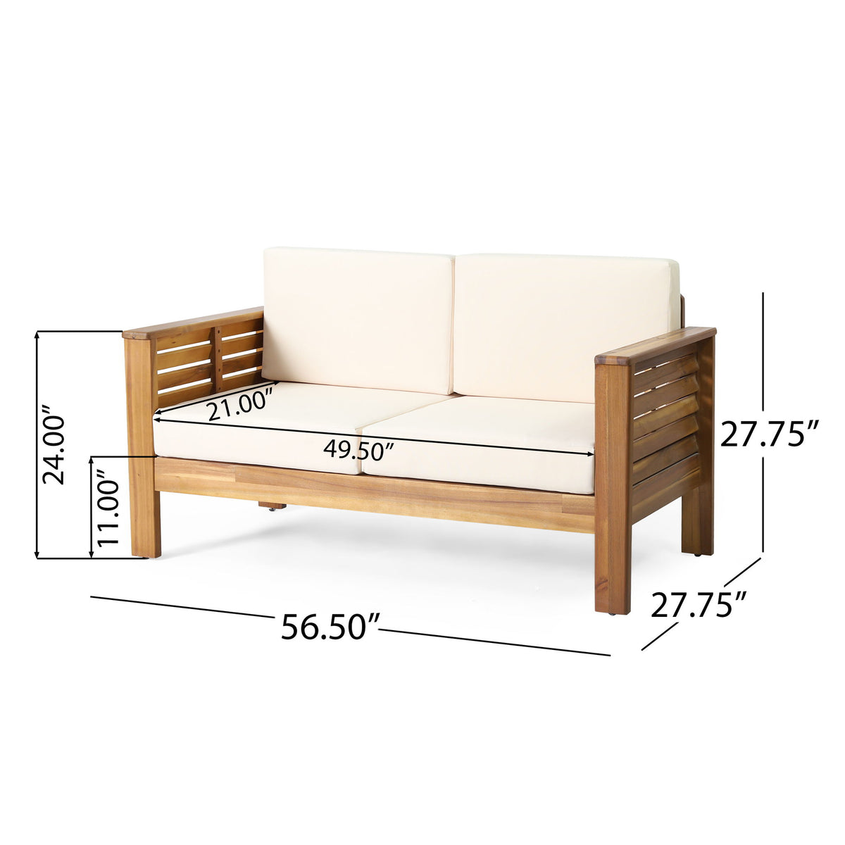 Acacia Wood Loveseat And Coffee Table Set With Cushions