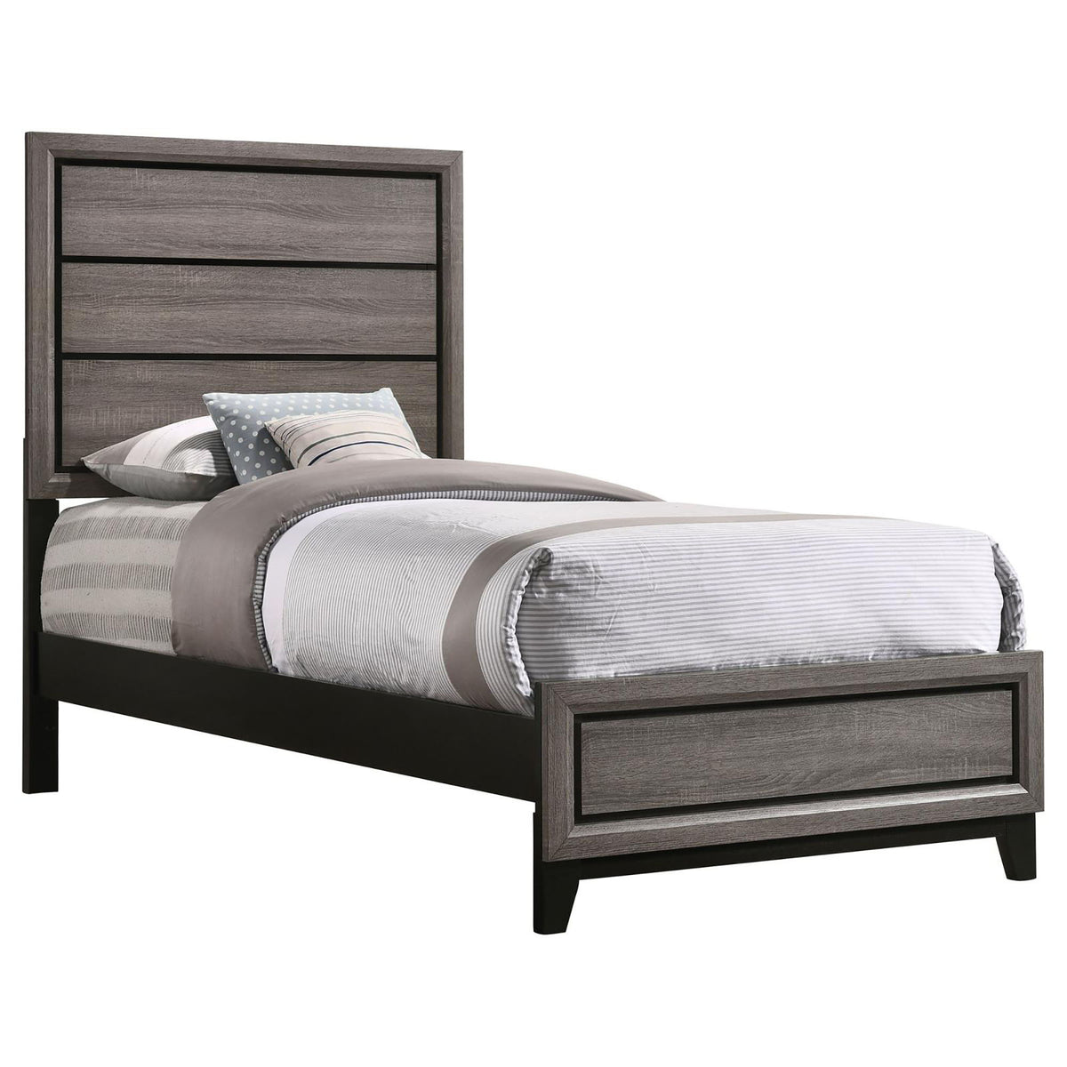 Twin Panel Bed With Tapered Legs - Gray