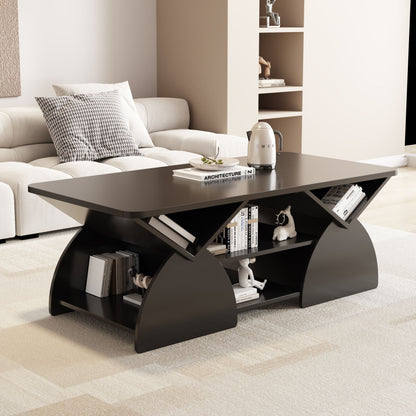 Geometric Engineered Coffee Table With Rounded Corners With Open Shelves