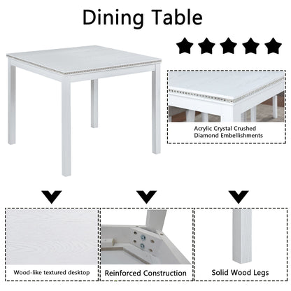 Dining Table Set With Crystal Decoration And Upholstered Chairs