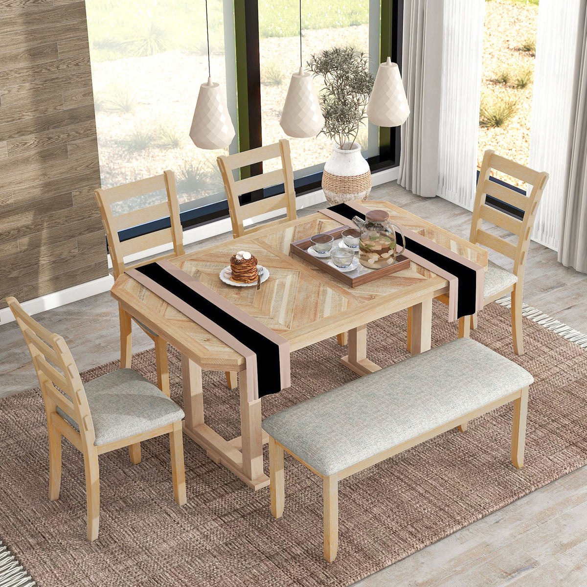 6 Piece Dining Table Set With Ergonomic Seating