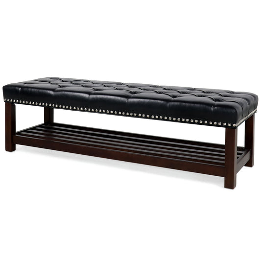 Bedroom End Of Bed Bench Tufted Upholstered End Of Bed Bench End Of Bed Entrance Shoe Bench With Nailhead Trim And Shelf Bedroom Upholstered Bench Living Room Shoe Rack Footstool