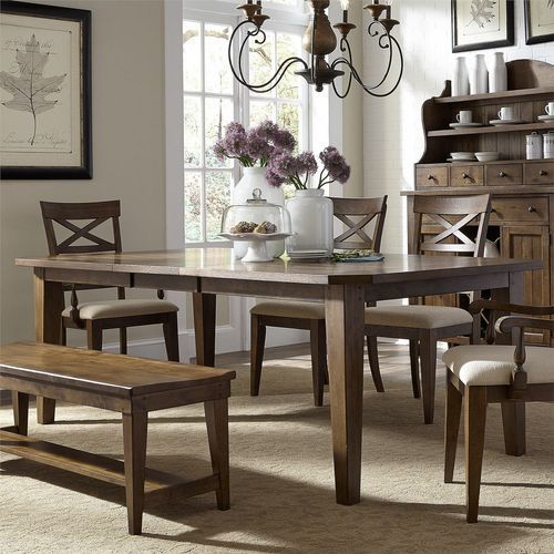 Hearthstone Ridge - 6 Piece Rectangular Table Set (Upholstered Chairs) - Dark Brown