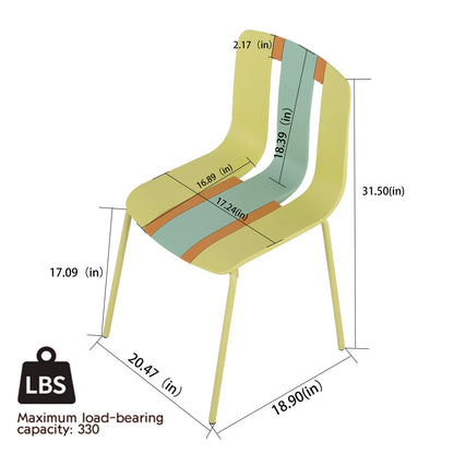 4 Piece Set Of Color Block Designed Single Chairs With Folding Square Table - Grain Yellow / Haze Green / Khaki / Tropical Orange / White