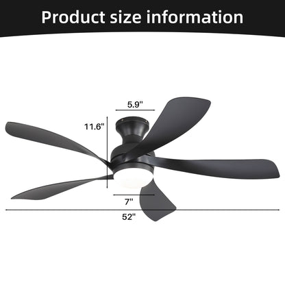 52" Ceiling Fan With 3 Color Dimmable LED Light, DC Reversible Motor, 6 Speed Settings