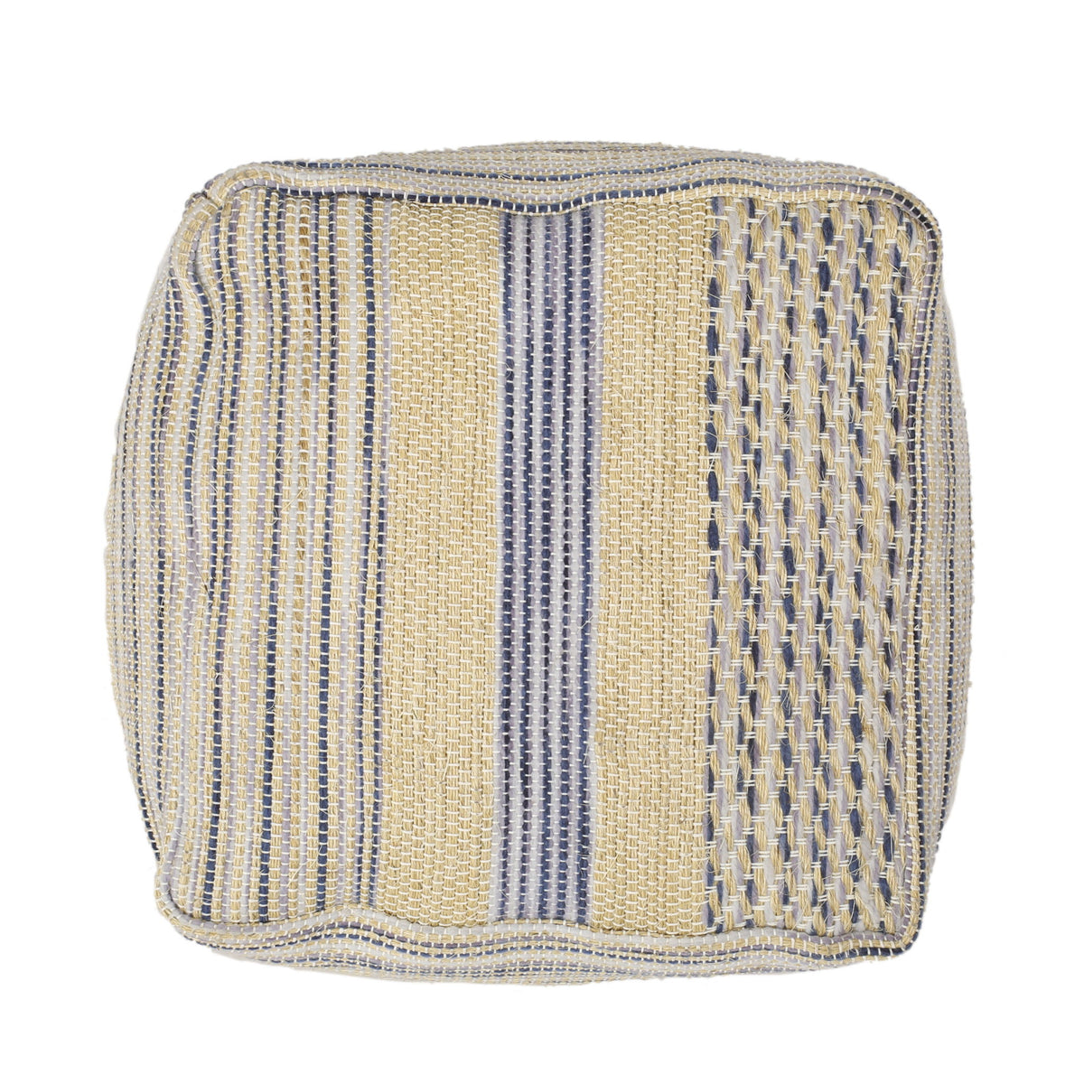 Western - Handcrafted Fabric Pouf, Durable - Natural / Blue