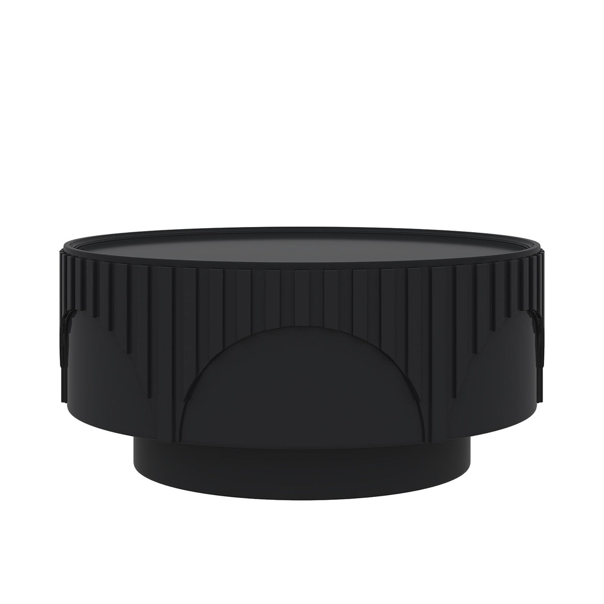 Round Fluted Drum Coffee Table With Sturdy Base For Living Room