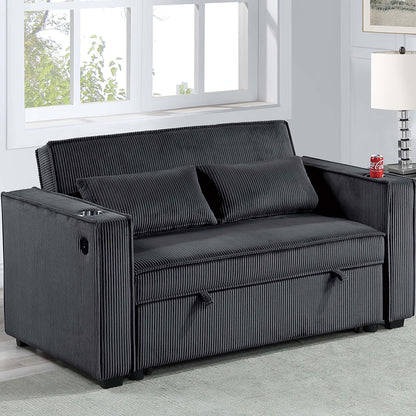 Modern Style Convertible Sofa With Pull-Out Bed, USB Ports & Cup Holders