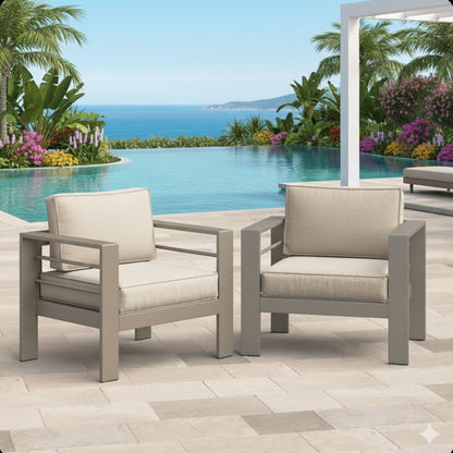Modern All-Weather Patio Armchairs With Thick Cushions (Set of 2)
