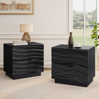 Nightstands, Bedside Table With 2 Drawers (Set of 2) - Black