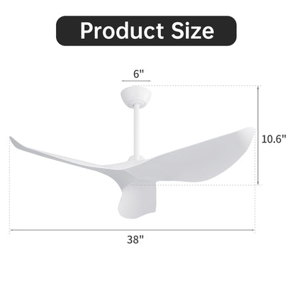 38" Ceiling Fan Without Light With DC Motor And Remote Control