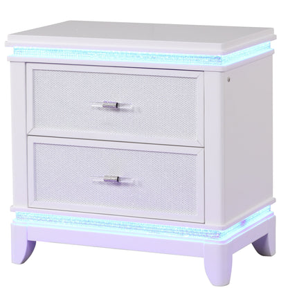 Opium - 2 Drawer Nightstand With LED Lights - White