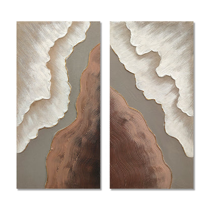 Abstract Wall Art, Textured Canvas Painting With Accents, Decor For Living Room (Set of 2) - Antique Brown / White