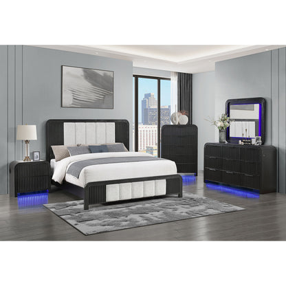Beverly - Queen Bed With Fluted Detailing, Upholstered Headboard And Footboard, Low Profile Design - Black White