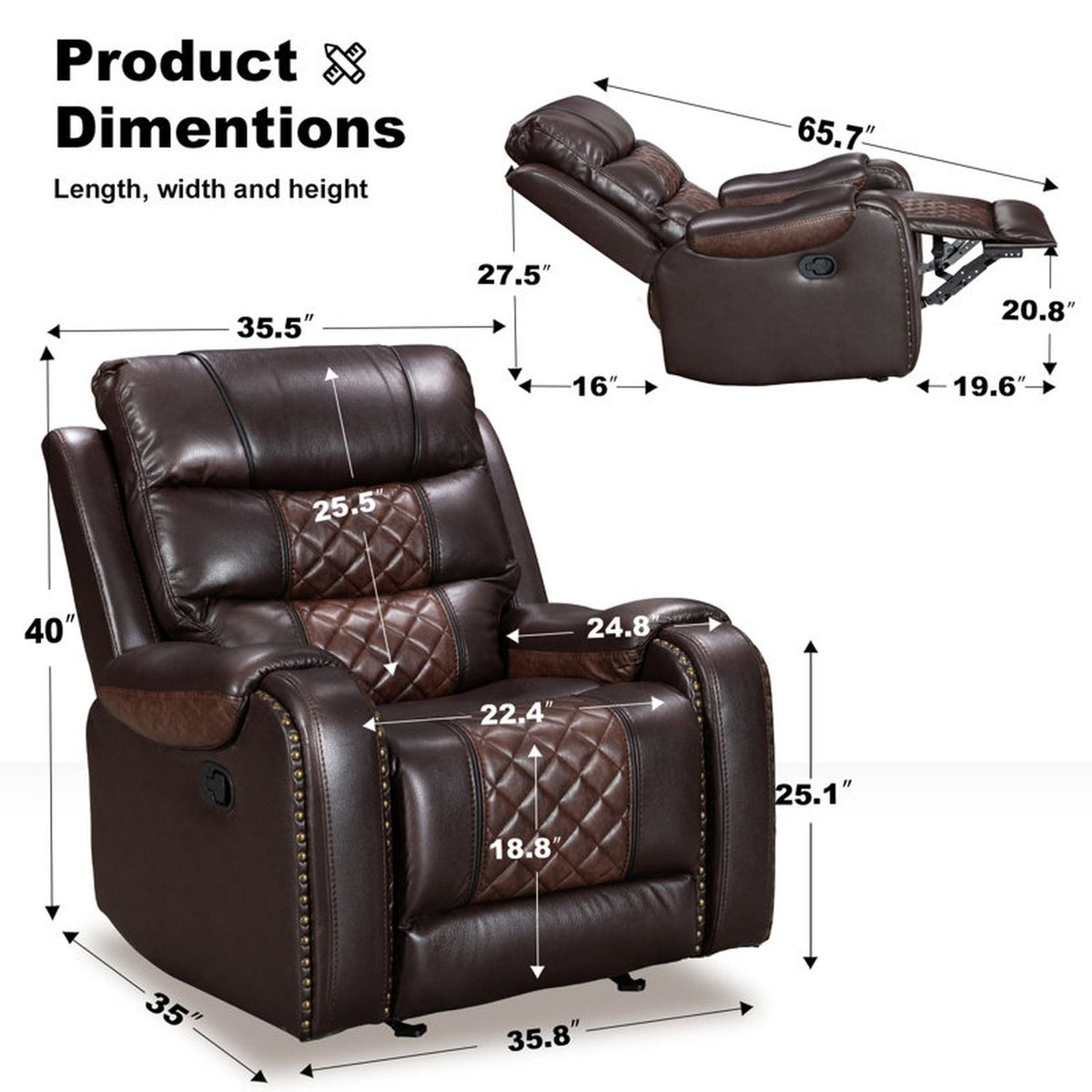 Heated Massage Recliner With Remote Control - Brown