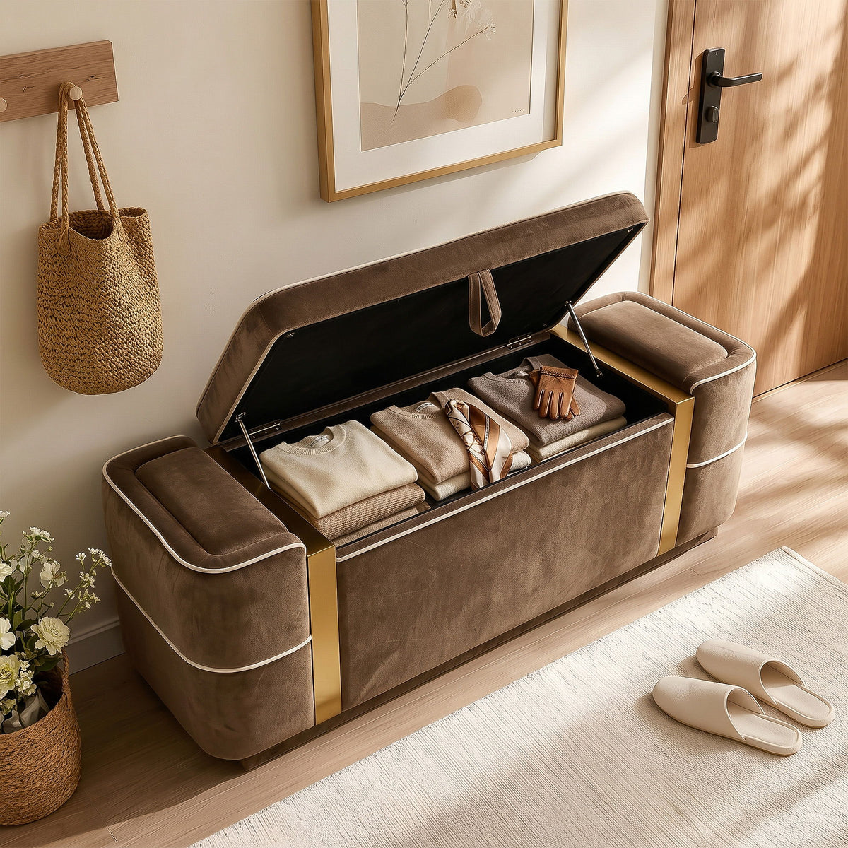 Storage Bench Upholstered Ottoman Bed End Bench With Lift Top Storage