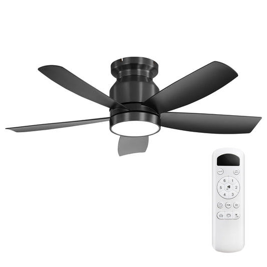 Flush Mount Ceiling Fan With 18W LED Light And Remote Control Blades - Black
