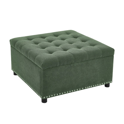 Square Tufted Storage Ottoman With Nailhead Trim
