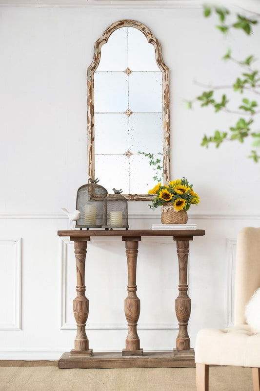 Large & Framed Wall Mirror, Arched Mirror With Decorative Window Look For Living Room - Cream