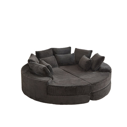 Round Oversized Sofa Bed With 5 Throw Pillows