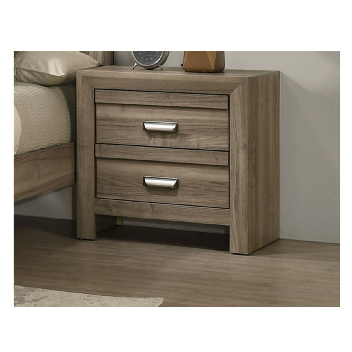 2 Drawer Nightstand With Pulls, Bedroom Furniture - Light Brown