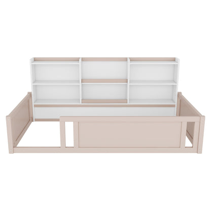 Platform Floor Bed With Guardrail Fence And Side Storage Shelves