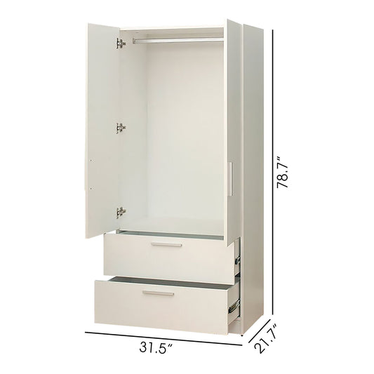 Emma - 2 Door Closet With 2 Drawers And Hanging Bars - White