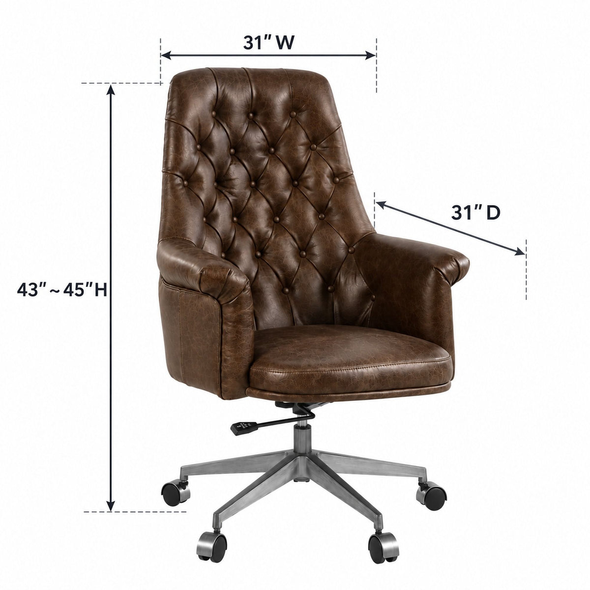 Dasan Dark Brown Top Grain Leather & Iron Swivel Office Chair