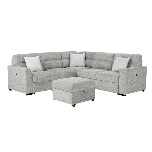 Emiliano - Sectional Sofa With 3 Pillows And Storage Ottoman - Nickel