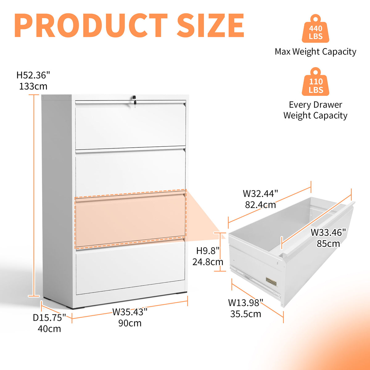 Premium Drawer Metal Lateral File Cabinet With Lock