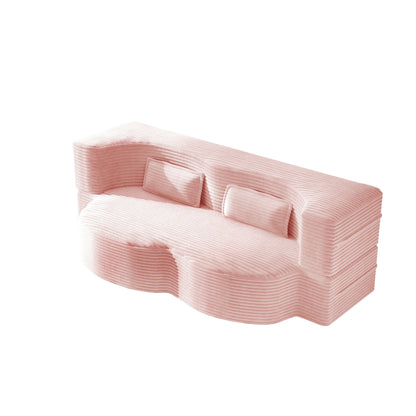 Modern Floor Sofa With 2 Pillows, Convertible Twin Size Folding Mattress For Living Room