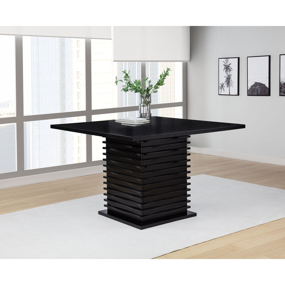 Giannis - Pedestal Counter Height Dining Table With Geometric Wave Base - Black