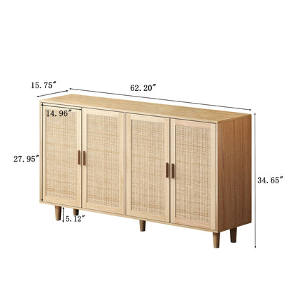 Elegant And Functional 4 Door Rattan Decorative Storage Cabinet