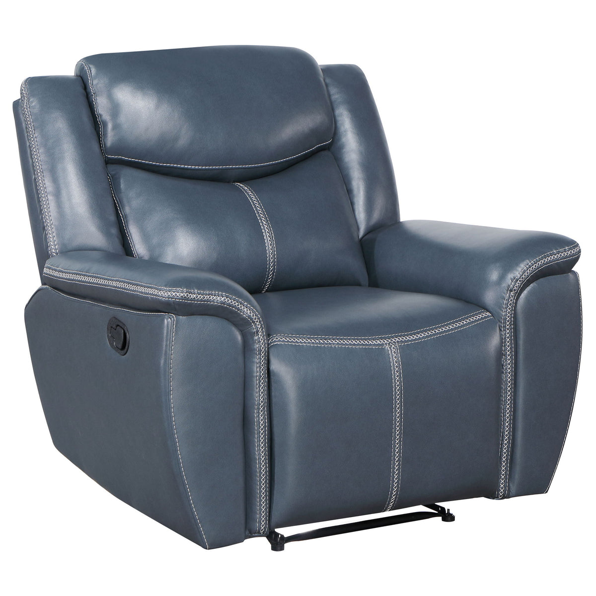 Brier - Upholstered Padded Arm Recliner Chair With Manual Recline And Pillowtop Arms - Blue