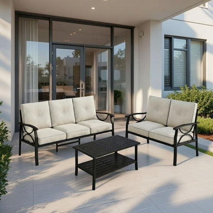 Patio Furniture Set & Coffee Table And Cushions For Backyard