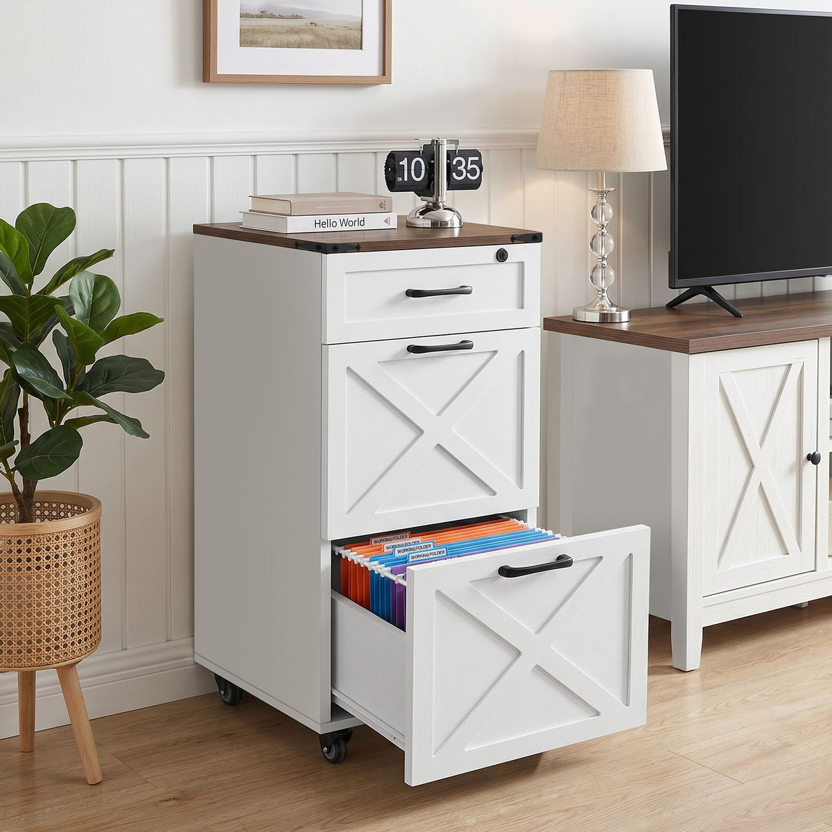 3 Drawer File Cabinet With Wheels, Vertical Rolling Storage For Letter / A4, Printer Stand & Mobile Organizer For Home Office - White