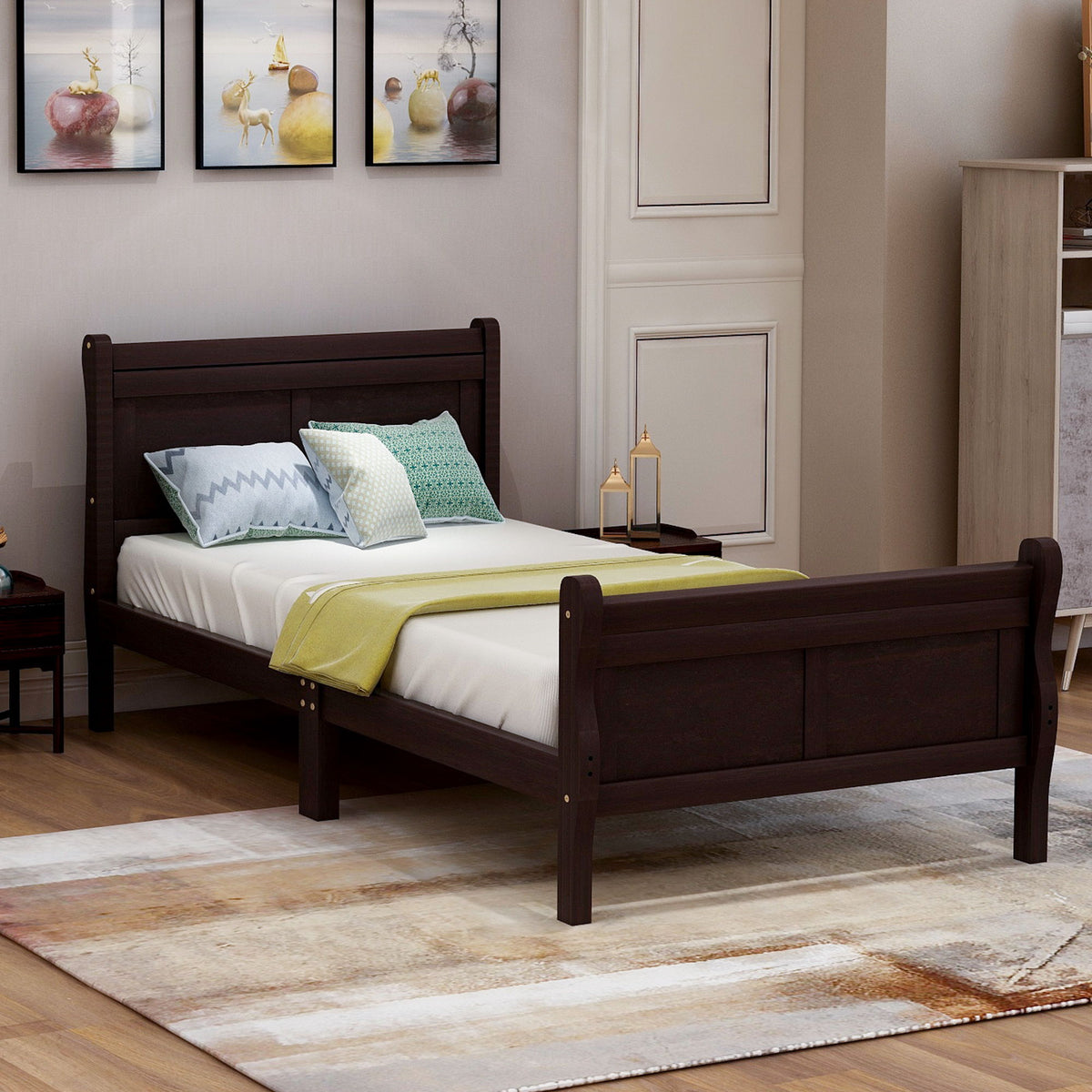 Platform Bed Frame Mattress Foundation Sleigh Bed With Headboard / Footboard / Wood Slat Suppor