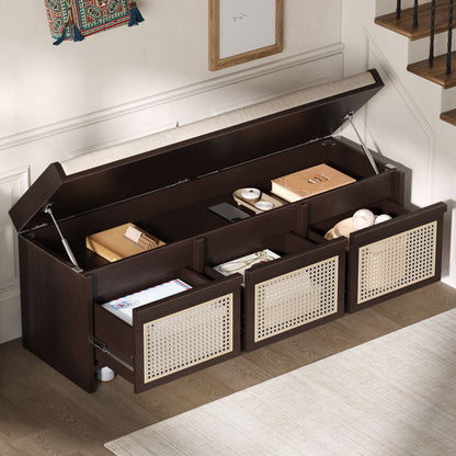 Entryway Shoe Bench With Drawers & Button Tufted Cushion