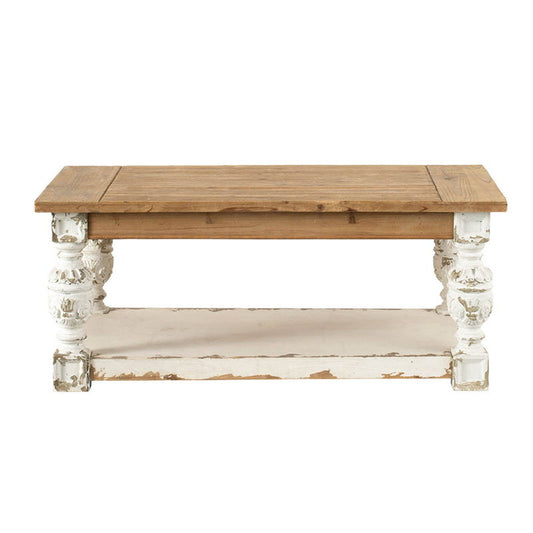 Rectangle Coffee Wooden Coffee Table, French Country Coffee Table - Brown / Antique White