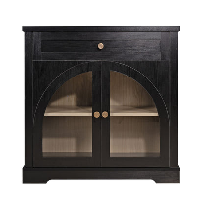 Sideboard Cabinet With 1 Drawer And 2 Arched Doors With Adjustable Shelves For Entryway - Black
