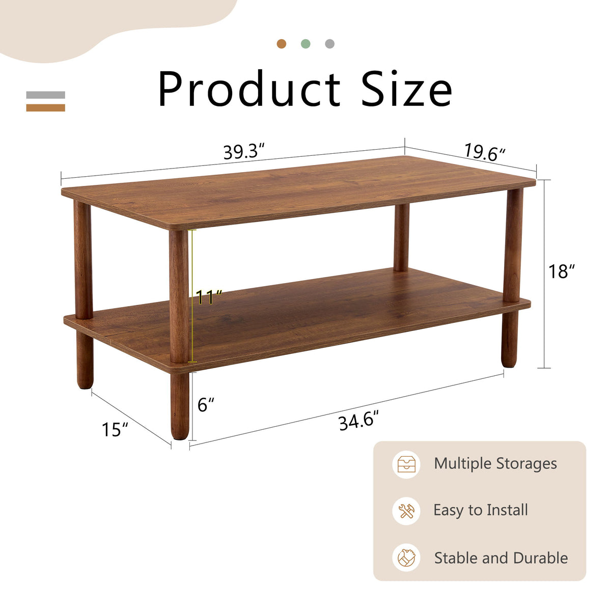 Modern 2 Tier Coffee Table With Open Storage Shelf For Living Room