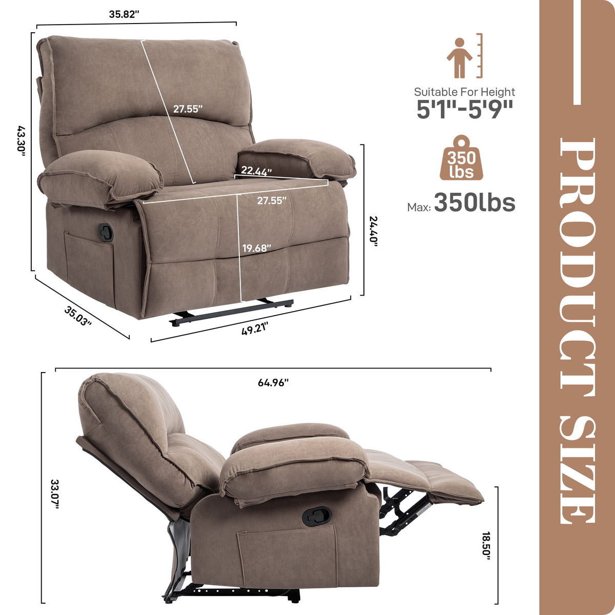 Oversized Manual Recliner Chair Sofa For Living Room
