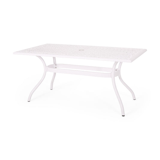 Celestine - Outdoor Cast Aluminum Dining Table With Floral Lattice Design And Umbrella Holder