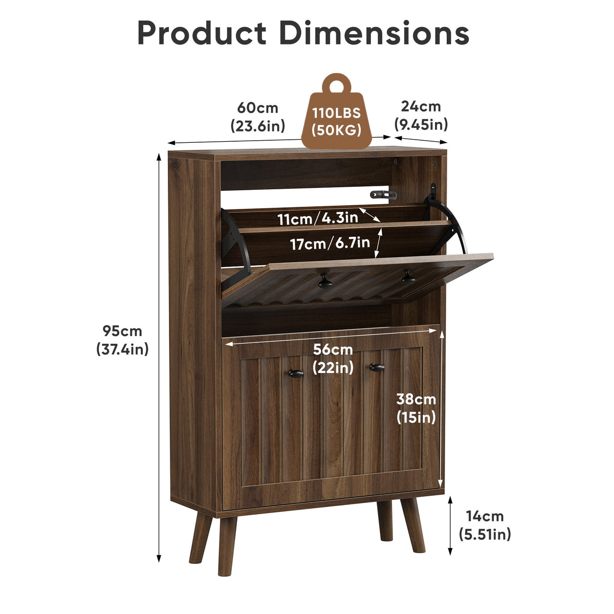Shoe Cabinet, Upright Storage Unit - Walnut