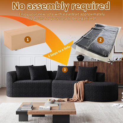 Upholstered Oversized Sectional Sofa, 4 Seater Extra Deep & Wide Curved Cloud Couch With 4 Throw Pillows For Living Room - Black