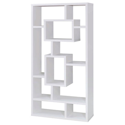 Geometric 10 Shelf Open Back Bookcase With Interlocking Shelves - White